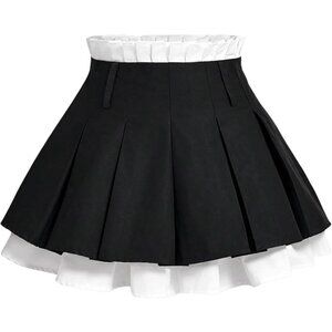 Color Block High Waisted Skirt Double Layer Pleated Y2k Mini Skirts XS